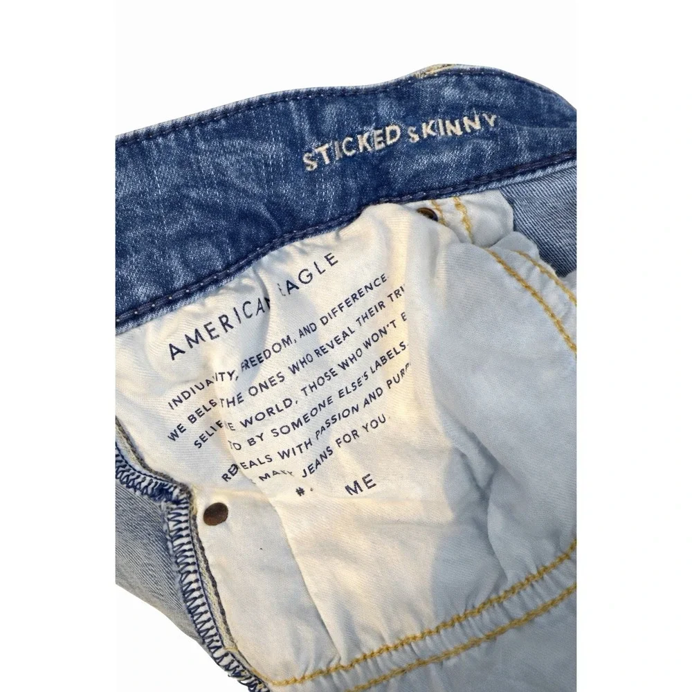 American Eagle Sticked Skinny Jeans Mens 34x30 Distressed Light‎ Wash Denim